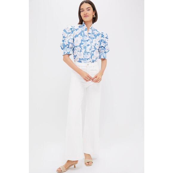 ENGLISH FACTORY Blue Floral Ruffle Neck Aria Blouse Size S NWT - Picture 6 of 8